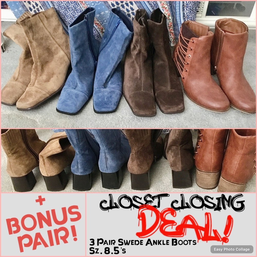 CLOSET CLOSING BUNDLE‼️3 PR. Suede Ankle Boots + bonus pair.